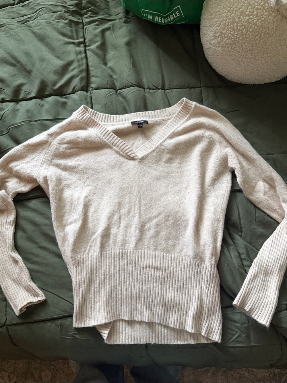 Everlane Cream V-Neck Ribbed-Hem Sweater